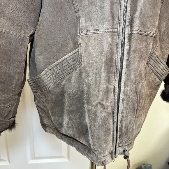 Charles Klein Coat Suede Leather Faux Fur Reversible Zip Up Hooded Brown Sz M - Picture 4 of 12